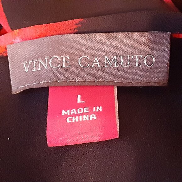 VINCE CAMUTO LADIES BLOUSE TOP ACCORDION SLEEVES LARGE BLACK W/RED & PINK FLOWER - Picture 5 of 5